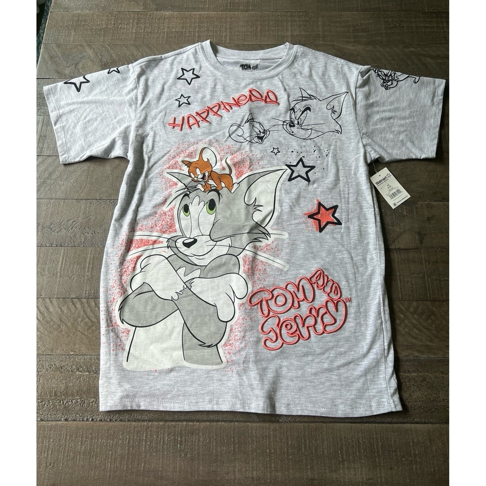 Tom and Jerry Women's Embroidered  Graphic  Print‎ T- Shirt Grey Size XS